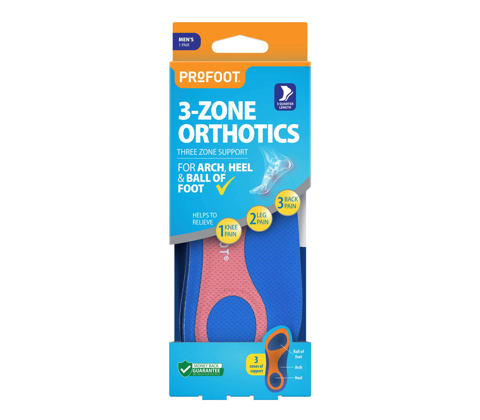 Profoot 3-Zone Orthotics three quarter length insoles